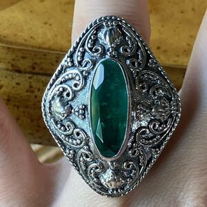 Green Quartz Sterling Silver Cocktail Ring Size 7